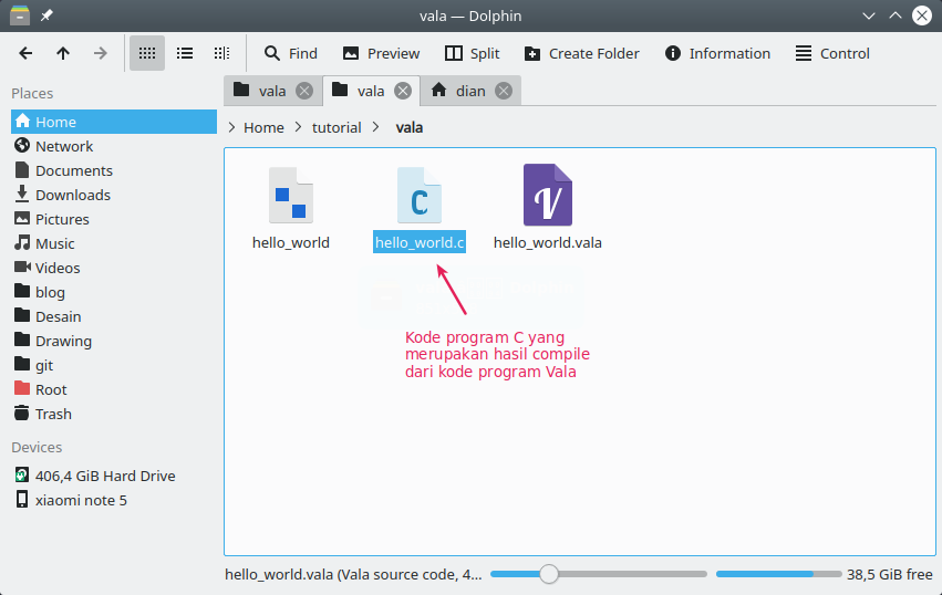Kompilasi vala menjadi bahasa c