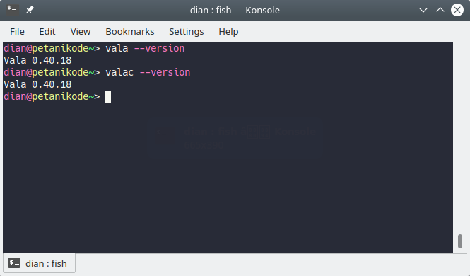 Versi Vala yang terinstall