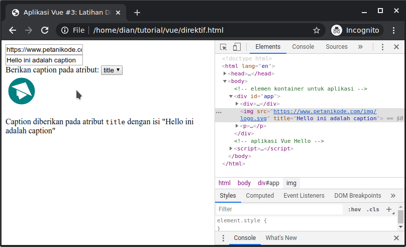 Contoh penggunaan direktif statis dan dinamis