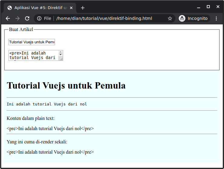 Contoh direktif untuk data binding