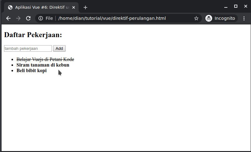 Contoh direktif perulangan pada vue