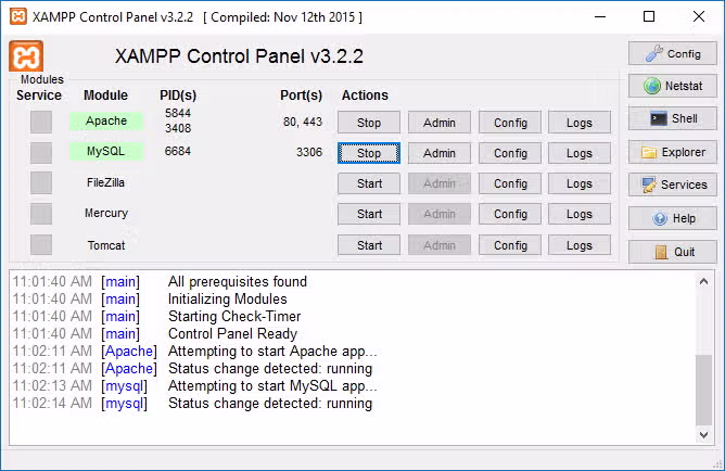 XAMPP Control Panel